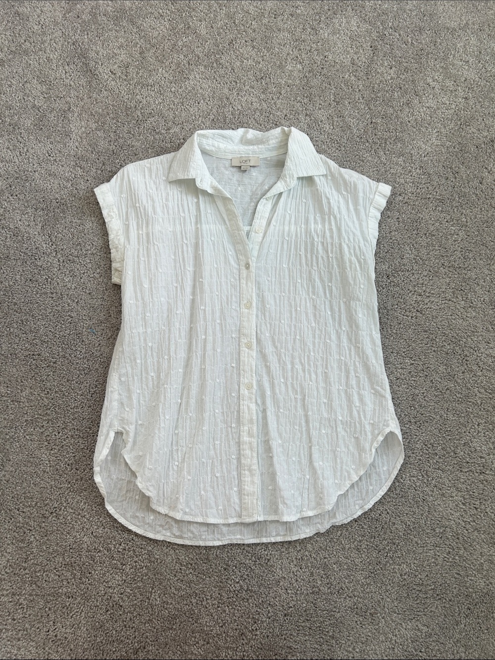 LOFT White Cap-Sleeve Button-Front Textured Shirt